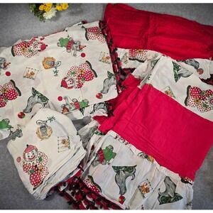 Vintage 60s/70s Circus Clown Novelty Print Red Pom Trim Fabric Scrap Craft